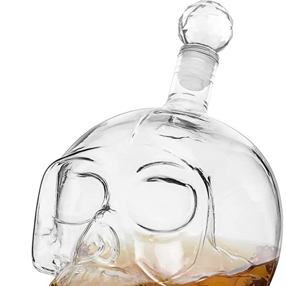 Clear Glass Skull Liquor Decanter, Clear Glass Skull Shaped Whiskey Decanter New - Picture 2 of 6
